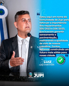 Colocando Jupi em primeiro lugar! O Vereador Luiz Ricardo dos Santos Souza está em ação, lutando por melhorias que fazem toda a diferença.